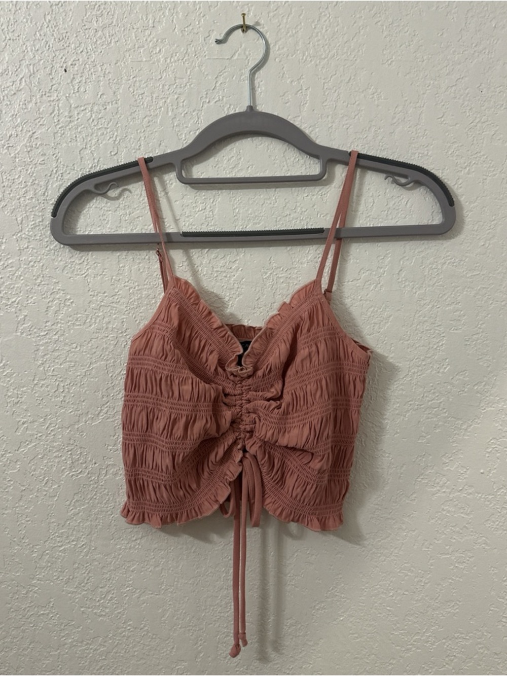 Cotton Candy LA Ruched Tie-Front Cami Crop Top in Dusty Rose